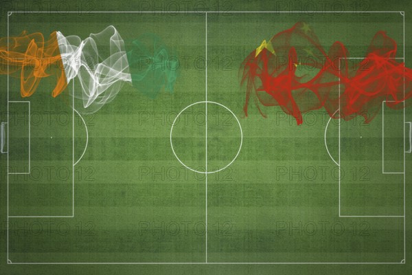 Ivory Coast vs China Soccer Match, national colors, national flags, soccer field, football game, Competition concept, Copy space