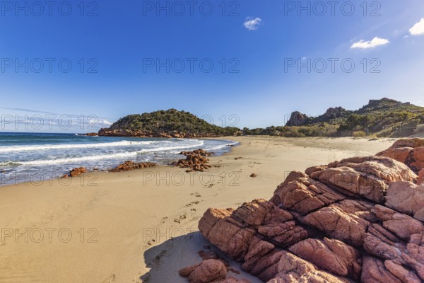 Bay with beautiful beach and sea in the sunshine, Spiaggia di Su Sirboni, Ogliastra, Sardinia, Italy, Europe