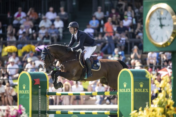 Cian O'Conner of Ireland and riding Fermoy compete in the first round of the 1.60m CPKC International during the Spruce Meadows Masters, presented by Rolex, in Calgary, Alberta, Canada, North America