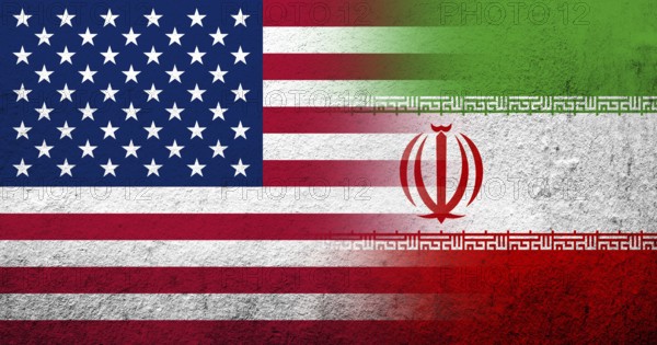United States of America (USA) national flag with Iran National flag.. Grunge background