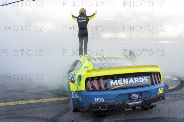NASCAR Cup Series Driver Ryan Blaney (12) celebrates his win for the NASCAR Cup Series Championship at the Phoniex Raceway in Avondale AZ