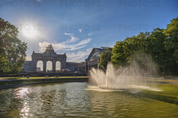 Brussels Belgium, city skyline at Arcade du Cinquantenaire of Brussels (Arc de Triomphe) and Square de la Bouteille