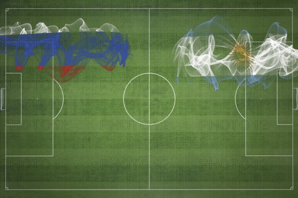 Russia vs Argentina Soccer Match, national colors, national flags, soccer field, football game, Competition concept, Copy space