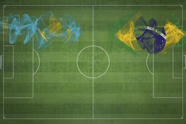 Kazakhstan vs Brazil Soccer Match, national colors, national flags, soccer field, football game, Competition concept, Copy space