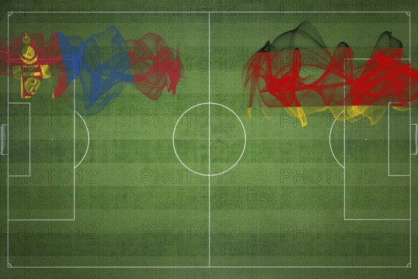 Mongolia vs Germany Soccer Match, national colors, national flags, soccer field, football game, Competition concept, Copy space