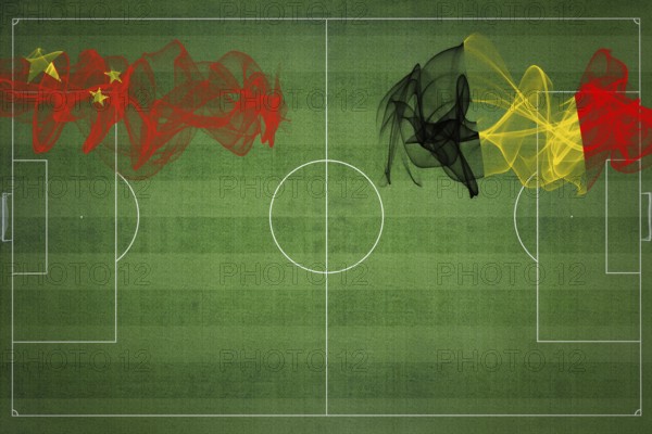 China vs Belgium Soccer Match, national colors, national flags, soccer field, football game, Competition concept, Copy space