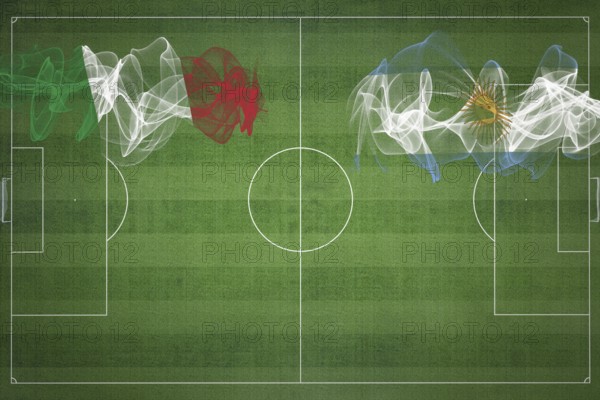 Italy vs Argentina Soccer Match, national colors, national flags, soccer field, football game, Competition concept, Copy space