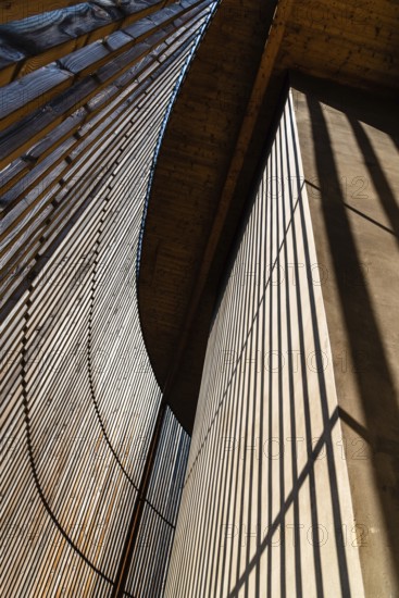 Berlin, Germany, July 28, 2019: Chapel of Reconciliation. Interior gallery covered with wooden lattice, Europe