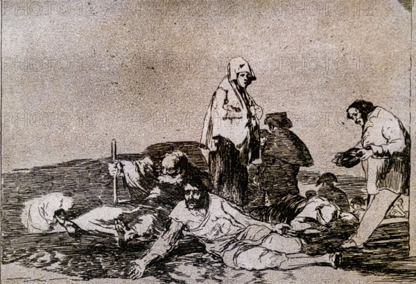 The disasters of war, no. 58: No need to cry out, 1810 -1814, Francisco de Goya, first printing of 1863, made by the Royal Academy of Fine Arts of San Fernando in Madrid, convent of San Francisco, Santo Domingo de la Calzada, La Rioja, Spain, Europe