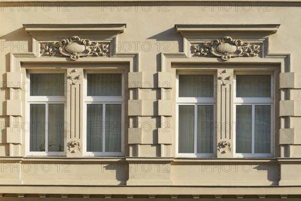 Windows of a renovated house from the Wilhelminian era in Magdeburg