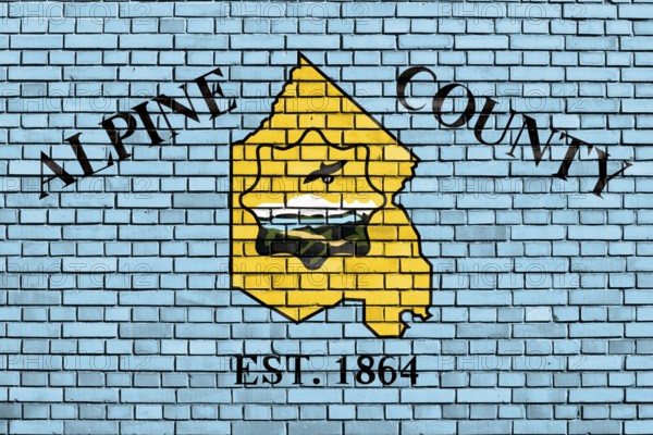 Flag of Alpine County, California painted on brick wall