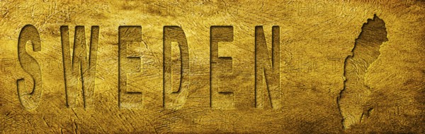 Sweden Map and Text on Grunge Gold Texture