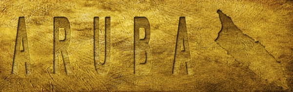 Aruba Map and Text on Grunge Gold Texture