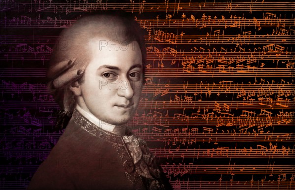 Wolfgang Amadeus Mozart, 1756 – 1791, composer of classical music, First Viennese School, notesheet from Allegro and Andante, Fantasy in F minor for mechanical organ, KV 608, 1791, digitally edited