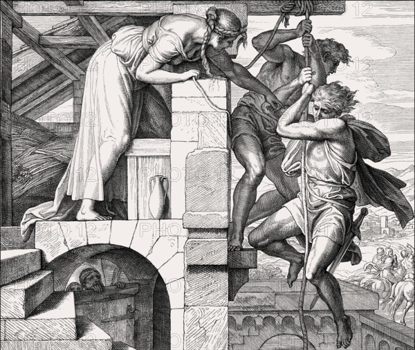 Rahab lets the spies escape, Old Testament, by Julius Schnorr von Carolsfeld, 1860