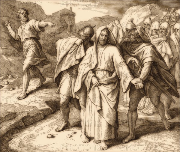 Shimei Curses David, Old Testament, by Julius Schnorr von Carolsfeld