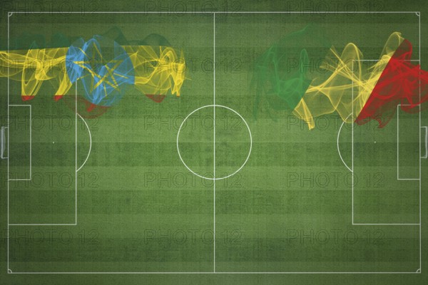 Ethiopia vs Congo Soccer Match, national colors, national flags, soccer field, football game, Competition concept, Copy space
