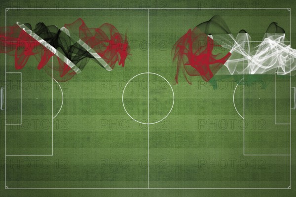 Trinidad and Tobago vs Palestine Soccer Match, national colors, national flags, soccer field, football game, Competition concept, Copy space