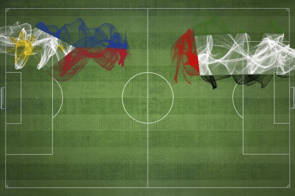 Philippines vs United Arab Emirates Soccer Match, national colors, national flags, soccer field, football game, Competition concept, Copy space