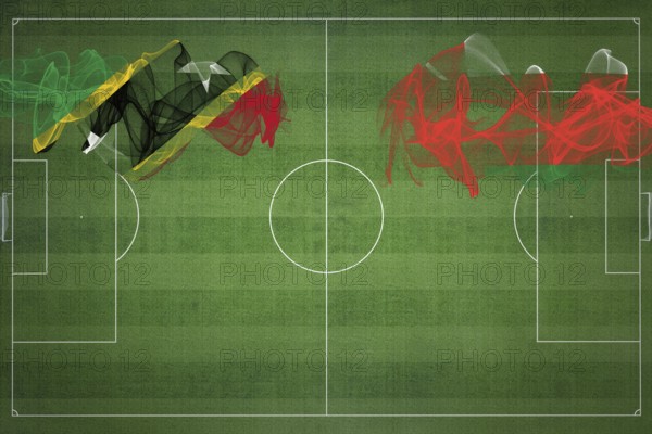 Saint Kitts and Nevis vs Oman Soccer Match, national colors, national flags, soccer field, football game, Competition concept, Copy space