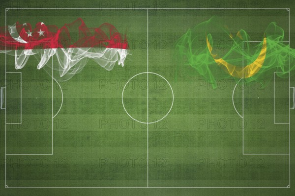 Singapore vs Mauritania Soccer Match, national colors, national flags, soccer field, football game, Competition concept, Copy space