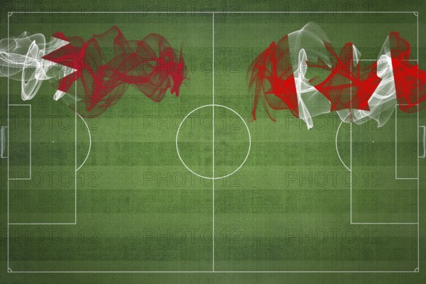 Bahrain vs Canada Soccer Match, national colors, national flags, soccer field, football game, Competition concept, Copy space