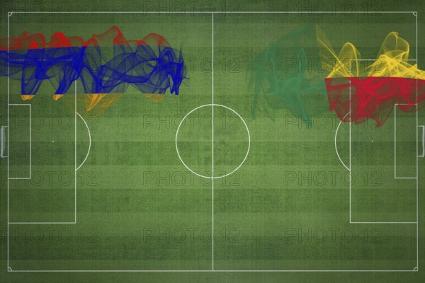 Armenia vs Benin Soccer Match, national colors, national flags, soccer field, football game, Competition concept, Copy space