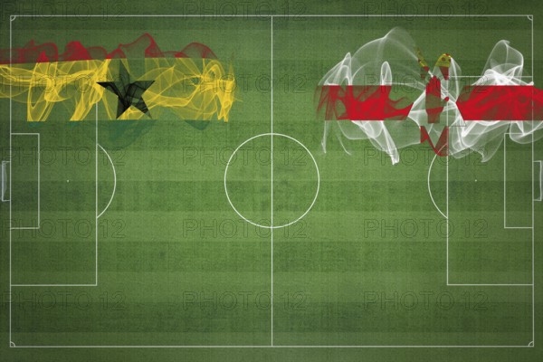 Ghana vs Northern Ireland Soccer Match, national colors, national flags, soccer field, football game, Competition concept, Copy space