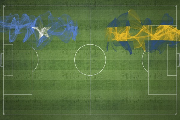Somalia vs Sweden Soccer Match, national colors, national flags, soccer field, football game, Competition concept, Copy space
