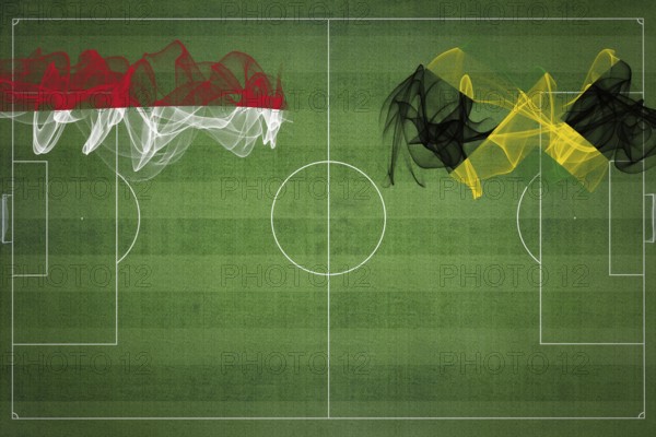 Monaco vs Jamaica Soccer Match, national colors, national flags, soccer field, football game, Competition concept, Copy space