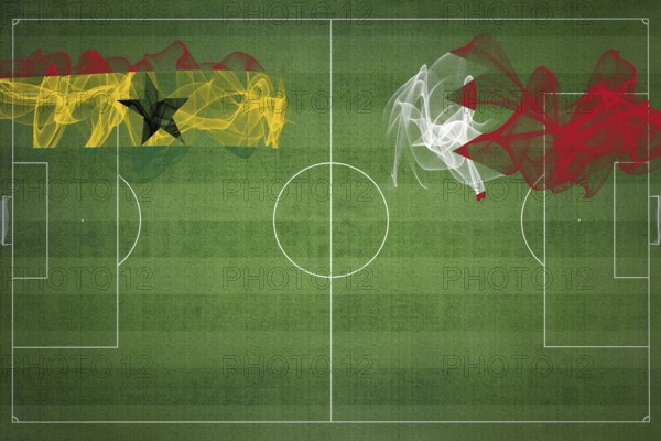 Ghana vs Bahrain Soccer Match, national colors, national flags, soccer field, football game, Competition concept, Copy space
