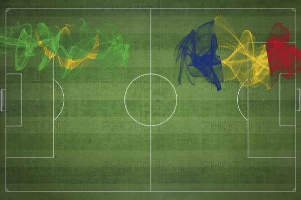 Mauritania vs Romania Soccer Match, national colors, national flags, soccer field, football game, Competition concept, Copy space