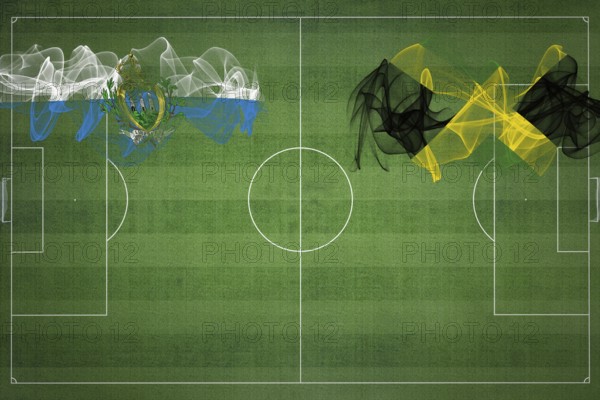 San Marino vs Jamaica Soccer Match, national colors, national flags, soccer field, football game, Competition concept, Copy space