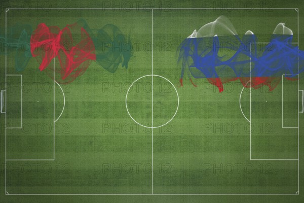 Bangladesh vs Russia Soccer Match, national colors, national flags, soccer field, football game, Competition concept, Copy space