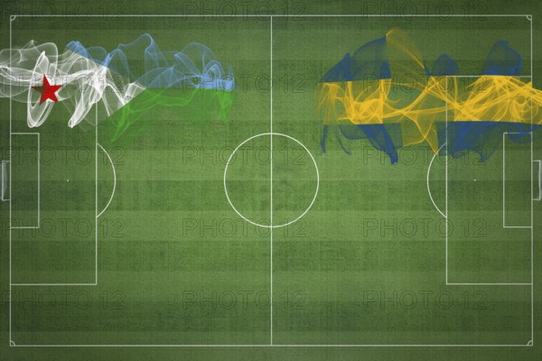 Djibouti vs Sweden Soccer Match, national colors, national flags, soccer field, football game, Competition concept, Copy space