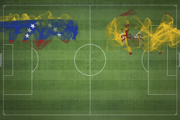 Venezuela vs Spain Soccer Match, national colors, national flags, soccer field, football game, Competition concept, Copy space