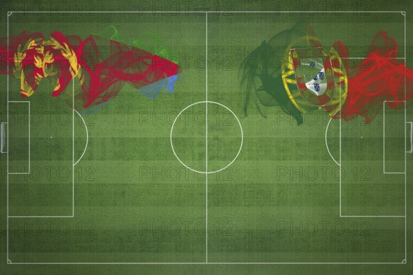 Eritrea vs Portugal Soccer Match, national colors, national flags, soccer field, football game, Competition concept, Copy space