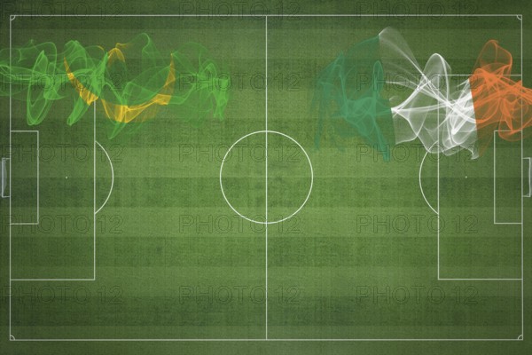 Mauritania vs Ireland Soccer Match, national colors, national flags, soccer field, football game, Competition concept, Copy space
