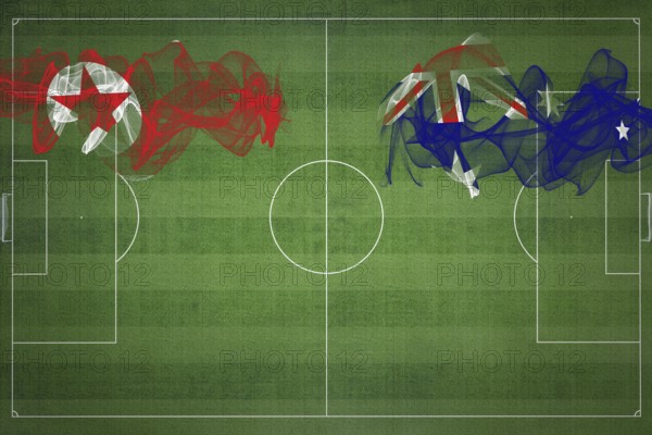 North Korea vs Australia Soccer Match, national colors, national flags, soccer field, football game, Competition concept, Copy space