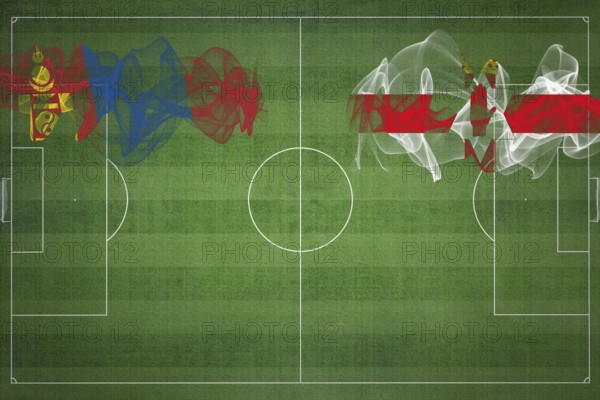 Mongolia vs Northern Ireland Soccer Match, national colors, national flags, soccer field, football game, Competition concept, Copy space