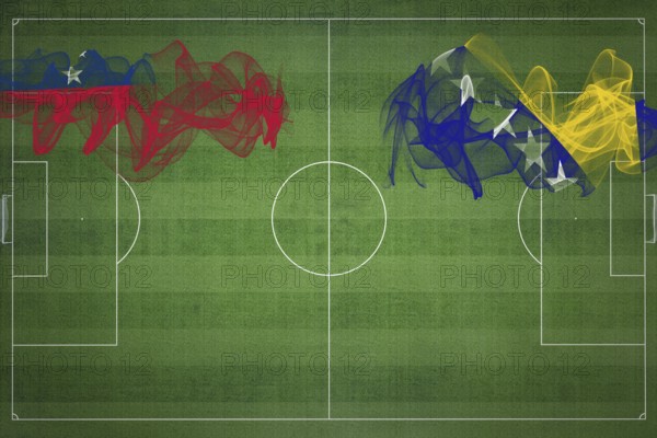 Samoa vs Bosnia and Herzegovina Soccer Match, national colors, national flags, soccer field, football game, Competition concept, Copy space