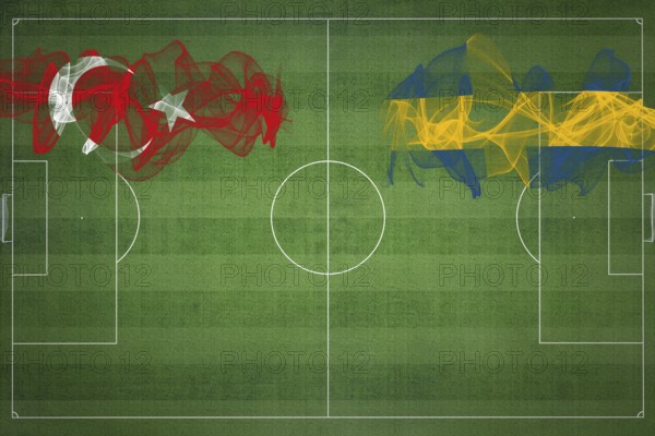 Turkey vs Sweden Soccer Match, national colors, national flags, soccer field, football game, Competition concept, Copy space