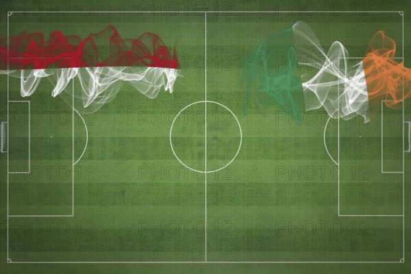 Monaco vs Ireland Soccer Match, national colors, national flags, soccer field, football game, Competition concept, Copy space