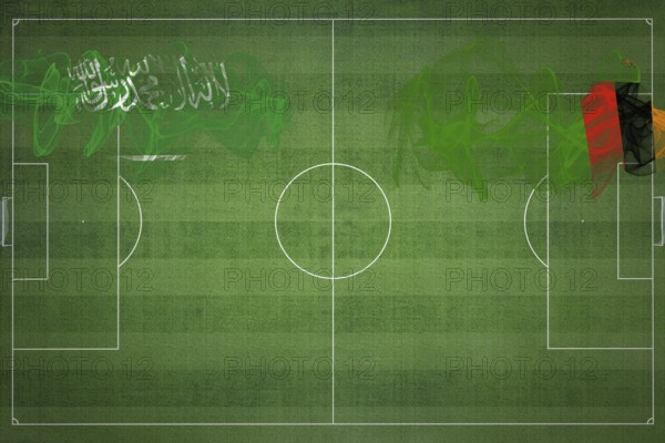 Saudi Arabia vs Zambia Soccer Match, national colors, national flags, soccer field, football game, Competition concept, Copy space