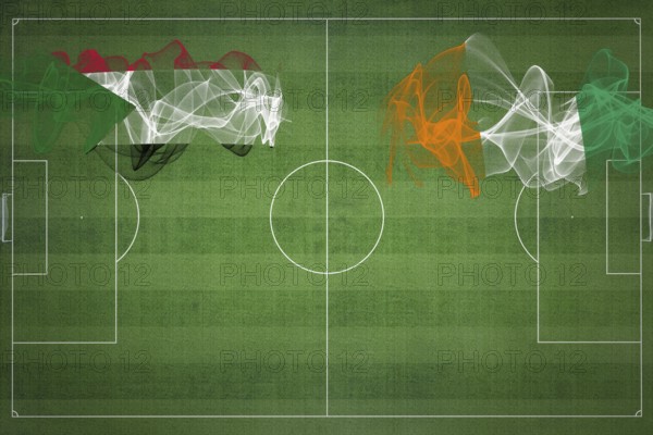 Sudan vs Ivory Coast Soccer Match, national colors, national flags, soccer field, football game, Competition concept, Copy space