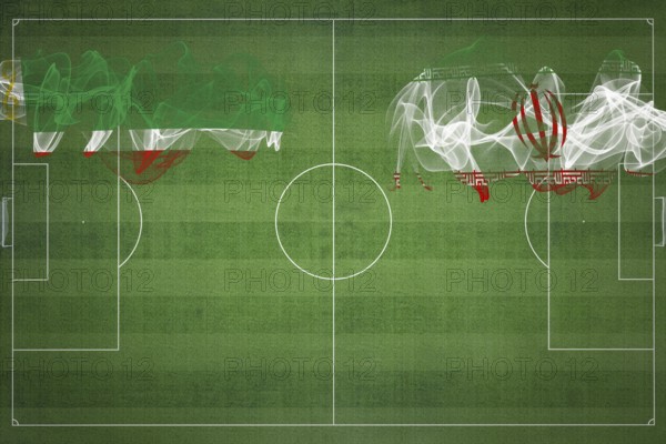 Chechnya vs Iran Soccer Match, national colors, national flags, soccer field, football game, Competition concept, Copy space