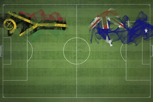 Vanuatu vs Australia Soccer Match, national colors, national flags, soccer field, football game, Competition concept, Copy space