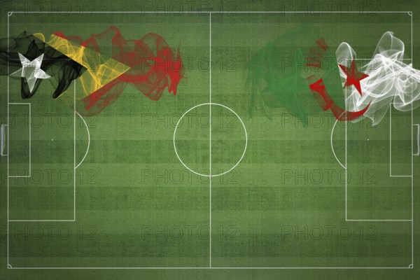 East Timor vs Algeria Soccer Match, national colors, national flags, soccer field, football game, Competition concept, Copy space