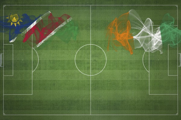 Namibia vs Ivory Coast Soccer Match, national colors, national flags, soccer field, football game, Competition concept, Copy space