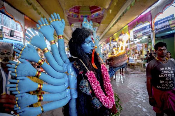 Woman dress as Hindu Goddess Kali, Thoothukudi, Tamil Nadu, India, Asia
